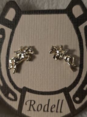Rodell Equestrian Pierced Earrings Goldtone NOS